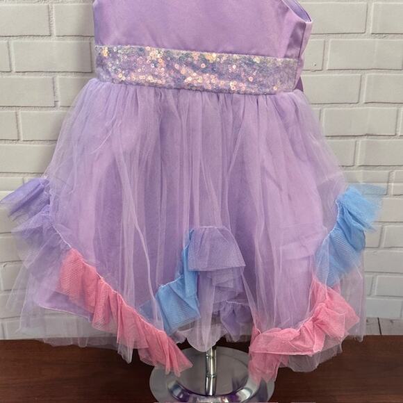 Elegant Princess Purple Party Dress Size 130 US 5T-6T Tulle Bow Sequin Dress - Picture 3 of 13